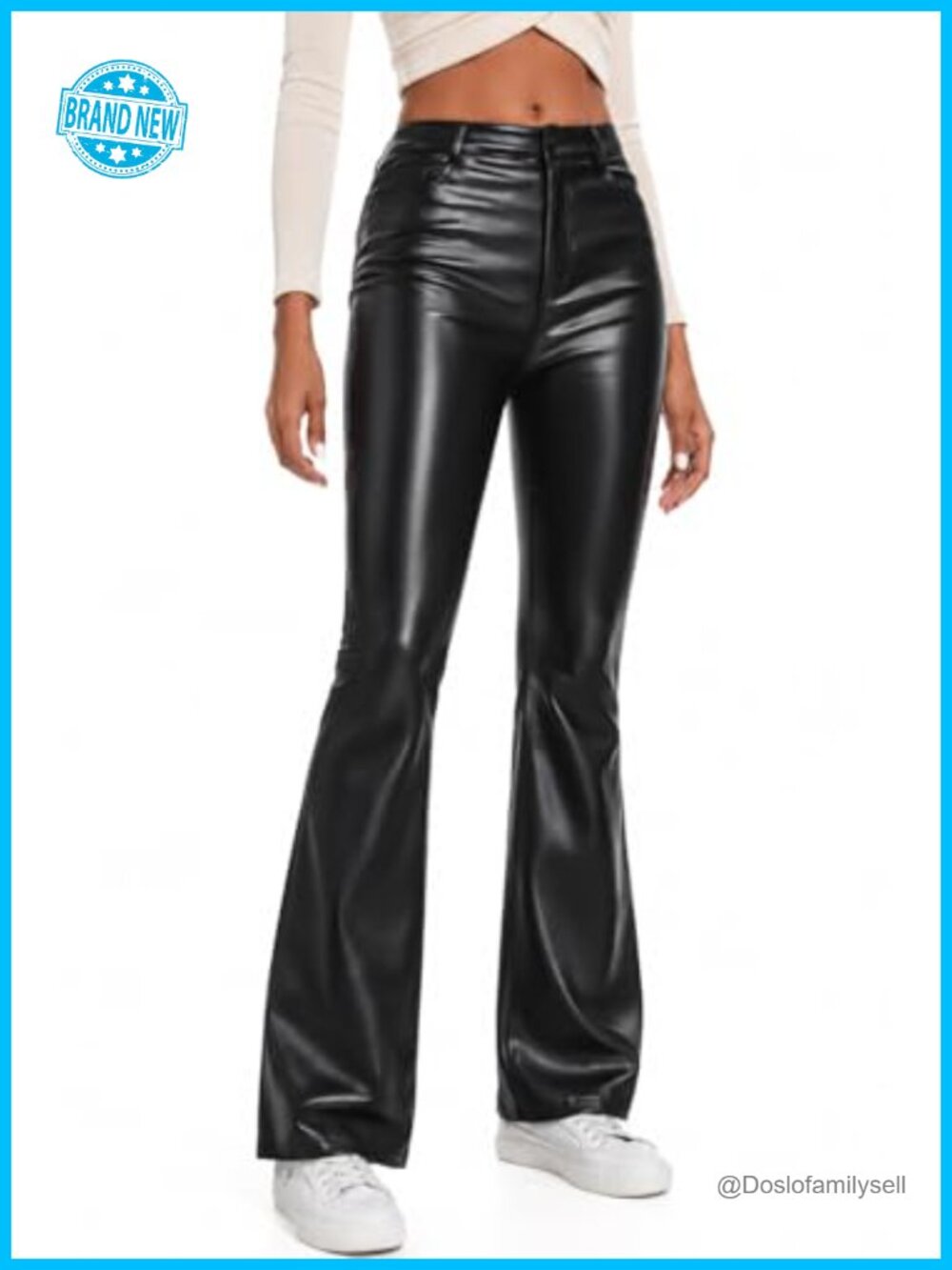 Faux Leather Pants High Waist Straight Leg Jeans Leather Look